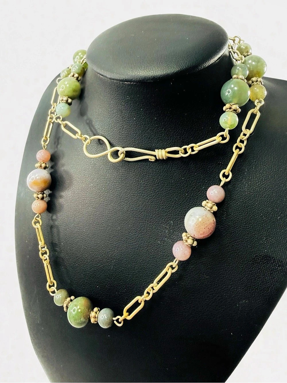 Sterling Silver Multi Round Stone Quartz Beaded Hook Necklace 22” Green Purple